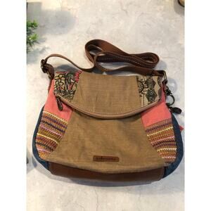 Vtg Sakroots Retro Crossbody Hobo boho Flower power Canvas/denim/leather handbag